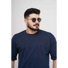 Estola Erkek Over Size Basic Cepli T-SHIRT%100 Pamuklu Kalın Dokulu Kumaş Bisiklet Yaka