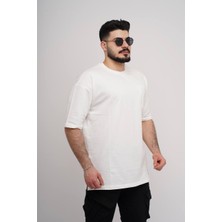 Estola Erkek Over Size Basic Cepli T-SHIRT%100 Pamuklu Kalın Dokulu Kumaş Bisiklet Yaka