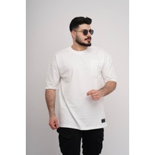 Estola Erkek Over Size Basic Cepli T-SHIRT%100 Pamuklu Kalın Dokulu Kumaş Bisiklet Yaka