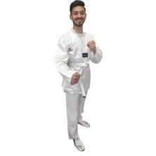 Jumok Nakışlı Taekwondo-Tekvando Beyaz Yaka Acemi Elbise Kıyafeti Dobok