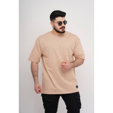 Estola Erkek Over Size Basic Cepli T-SHIRT%100 Pamuklu Kalın Dokulu Kumaş Bisiklet Yaka