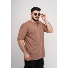 Estola Erkek Over Size Basic Cepli T-SHIRT%100 Pamuklu Kalın Dokulu Kumaş Bisiklet Yaka