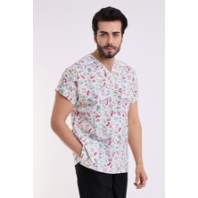 Bilenn Tekstil Yarasa Kol Dijital Unisex Desenli Üst - 6518 Beyaz Sağlık Sembolleri