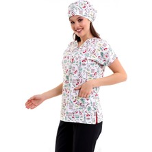 Bilenn Tekstil Yarasa Kol Dijital Unisex Desenli Üst - 6518 Beyaz Sağlık Sembolleri