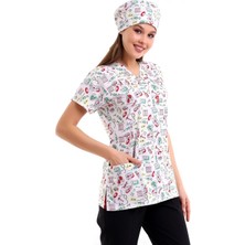 Bilenn Tekstil Yarasa Kol Dijital Unisex Desenli Üst - 6518 Beyaz Sağlık Sembolleri