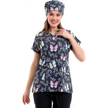 Bilenn Tekstil Yarasa Kol Dijital Unisex Desenli Üst - 6509 Füme Kelebekler