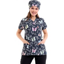 Bilenn Tekstil Yarasa Kol Dijital Unisex Desenli Üst - 6509 Füme Kelebekler