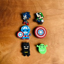 Birikiyedi Crocs Jibbitz Terlik Süsü Kaptan Amerika,sonic,mario,shrek,batman 6 Lı Set