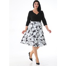 Işıltı Abiye Kadın Kruvaze Yaka Midi Boy Desenli Elbise