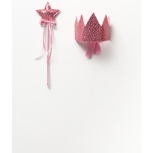 Pop Ayarlanabilir Payetli Fuşya Kraliçe Tacı Ve Yıldızlı Asa