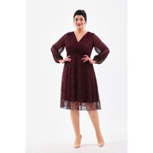 Işıltı Abiye Abiye Payet Kruvaze Yaka Şifon Kol Detay Esnek Payet Midi Abiye Elbise 3083