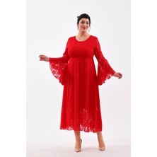 Işıltı Abiye Abiye Dantel Yuvarlak Yaka Valon Kol Eteği Kiloş Büyük Beden Sbiye Elbise 3103