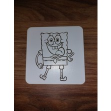 Lavanta Tasarım Sünger Bob Ahşap Bardak Altlığı