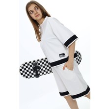 Asortix Kız Çocuk  Pamuk Oversize Şortlu Beyaz Eşofman TAKIM-AÜT-0009