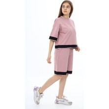 Asortix Kız Çocuk  Pamuk Oversize Şortlu Pudra Eşofman TAKIM-AÜT-0009
