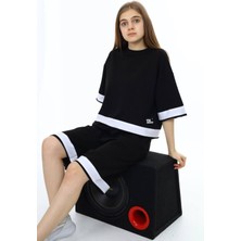 Asortix Kız Çocuk  Pamuk Oversize Şortlu Siyah Eşofman TAKIM-AÜT-0009