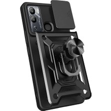 M.tk moveteck Infinix Hot 20I Uyumlu Kılıf Kamera Korumalı Sürgülü Yüzüklü Standlı Armor Military Tank Kızaklı Silikon Kapak