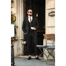 Sardınelli Mono Yaka Özel Tasarım Gold Detaylı Slim Fit Takım Elbise Siyah