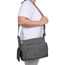 Bagacar 213 Klinkır Kaliteli Kumaş Bayan Çapraz Omuz Çantası Gri