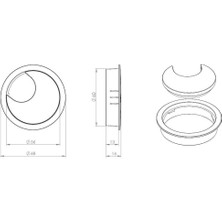 Dizaynaks Mat Siyah Boyalı Zamak Kablo Kapağı 60 mm