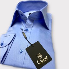 Chamis Slimfit Koyu Mavi Saten Polat Yaka Gömlek