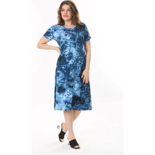 Mooi XXL Kadın Mavi Batik Desen Midi Elbise