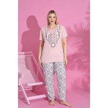 Farya Home X-Dreamy Büyük Beden Pamuklu Desenli Kısa Kollu Pijama Takımı