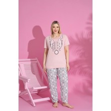 Farya Home X-Dreamy Büyük Beden Pamuklu Desenli Kısa Kollu Pijama Takımı