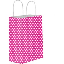 Gizpak Kraft Burgu Saplı Çanta Fuşya Puantiyeli 25X31X12CM 250adet