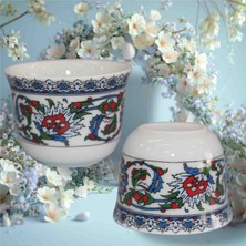 Samsa Bitkisel Çini Renkli Model Desenli Porselen Mirra Set 6 Adet Mırra Cup Porcelain 6 Pieces