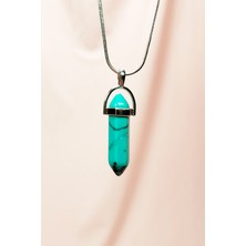 Royaleks Turkuaz Doğal Taşı Zincirli El Yapımı Tasarımlı Kolye Uç: 3,5 cm Zincir: 20 cm Kutulu