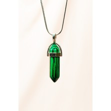Royaleks Malahit Doğal Taşı Zincirli El Yapımı Tasarımlı Kolye Uç: 3,5 cm Zincir: 20 cm Kutulu