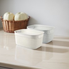 Melkan Home Damla Desen Sepet 2'li Set 6,6 Litre Banyo Sepeti Çok Amaçlı Sepet Havlu Sepeti