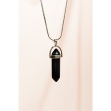 Royaleks Siyah Yıldız Taşı Doğal Taşı Zincirli El Yapımı Tasarımlı Kolye Uç: 3,5 cm Zincir: 20 cm Kutulu