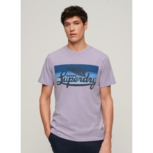 Superdry Bisiklet Yaka Baskılı Mor Erkek T-Shirt M1011904A2AC_CALI Strıped Logo T Sh