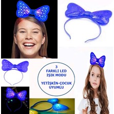 Ynt İthalat LED Işıklı  Pilli 3 Farklı Modda Yanan Yıldızlı Fiyonk Parti Tacı Mavi Renk 19X15 cm