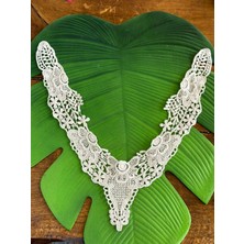 Gönülden Tasarım Nakış Işleme Güpür Krem Rengi Çiçekli Yaka Aplike 36X6 cm