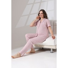 Likapa Penye Önden Düğmeli Hamile Lohusa Kısa Kol Pijama Takımı , Cotton