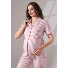Likapa Penye Önden Düğmeli Hamile Lohusa Kısa Kol Pijama Takımı , Cotton