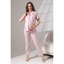 Likapa Penye Önden Düğmeli Hamile Lohusa Kısa Kol Pijama Takımı , Cotton