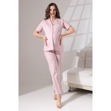 Likapa Penye Önden Düğmeli Hamile Lohusa Kısa Kol Pijama Takımı , Cotton