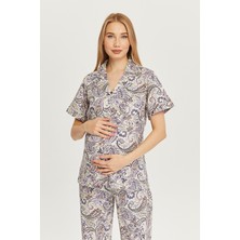 Likapa Penye Önden Düğmeli Hamile Lohusa Kısa Kol Pijama Takımı , Cotton