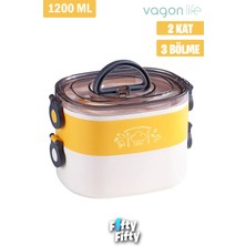 Vagonlife 1200 ml Iki Kat Üç Bölme Paslanmaz Çelik Bento Lunch Box Yeni Nesil Sefer TASI-ÇATALLIKAŞIK-FFLBOX50251