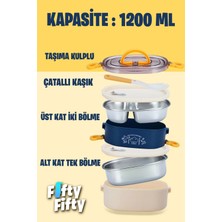Vagonlife 1200 ml Iki Kat Üç Bölme Paslanmaz Çelik Bento Lunch Box Yeni Nesil Sefer TASI-ÇATALLIKAŞIK-FFLBOX50251