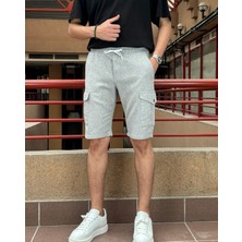 İnpool Erkek, Bel Lastikli, Kargo Cepli, Pamuklu, Keten Dokuma, Bağcıklı Şort 24INP287