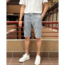 İnpool Erkek, Bel Lastikli, Kargo Cepli, Pamuklu, Keten Dokuma, Bağcıklı Şort 24INP287