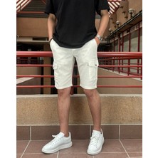 İnpool Erkek, Bel Lastikli, Kargo Cepli, Pamuklu, Keten Dokuma, Bağcıklı Şort 24INP287