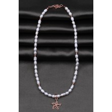 Alibaba Doğaltaş Inci Doğal Taş Özel Tasarım Rose 925 Ayar Gümüş Kolye