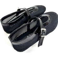 Dicle Polat Shoes Alisa Siyah Fileli Kemer Detaylı Kadın Babet