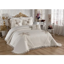 Baladi Home Çeyizlik Yatak Örtüsü ( 4 Parçalı Set ) Fransız Dantelli ve Kapitoneli Yüksek Kalite Goncagül